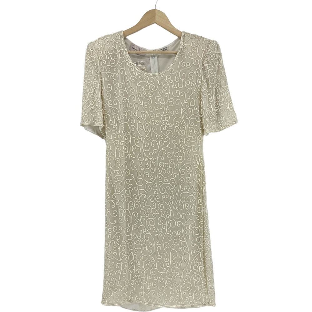 VINTAGE 90’s Laurence Kazar Beaded SILK Mini Gown